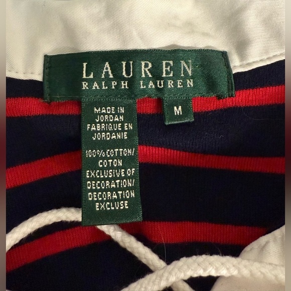 Ralph Lauren preppy nautical stripe lace up collar polo shirt medium EUC - Picture 8 of 8